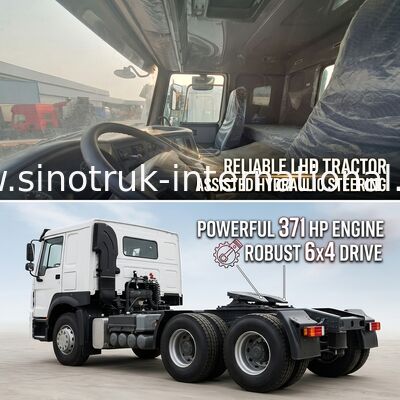 HOWO A7 Camión de tractor usado LHD 6X4 Euro 2 371 CV con dirección hidráulica asistida por potencia Blanco