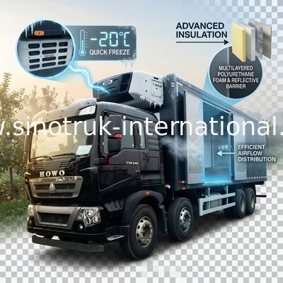 Camión de reparto de las comidas congeladas de HOWO T5G LHD 8×4 consumo de energía baja de 40 toneladas