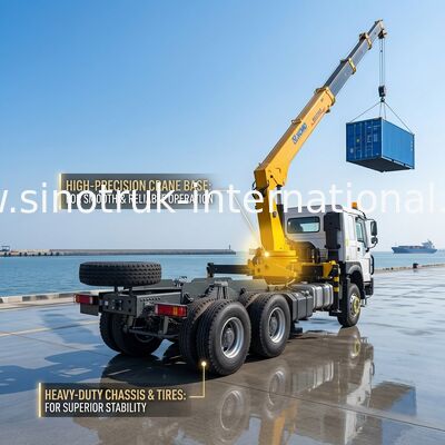 SINOTRUK Equipo de grúas montadas en camiones 12 toneladas XCMG para levantar 6X4 Grúa de booms de nudillos Amarillo, llamativo, parachoques militares