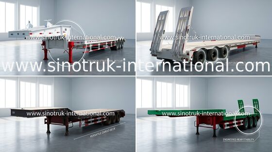 75 toneladas del 17m Lowbed semi de camión de remolque, tri remolques semi planos del árbol