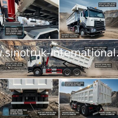 Ruedas HOWO blanco Tipper Dump Truck High Horsepower 371HP de LHD 8×4 12