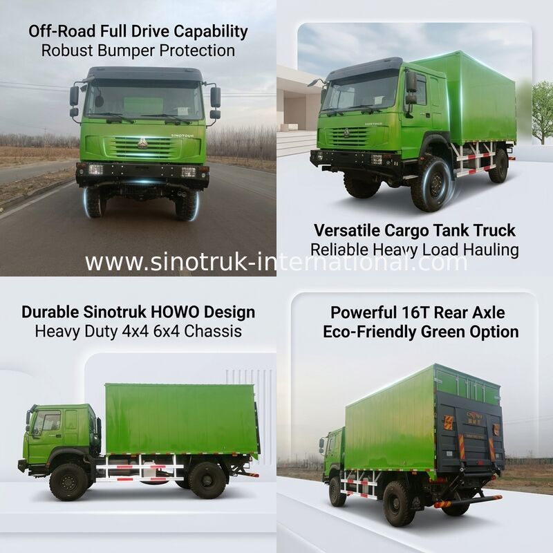 Camión pesado SINOTRUK con tipo de accionamiento 4X4 LHD, tanque de carga de 5000*2300*2300 mm y capacidad del eje trasero de 16T para el transporte de carga pesada