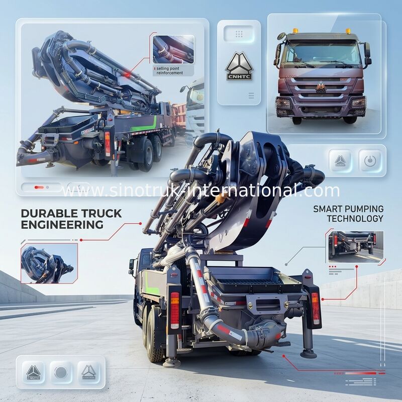 Maestría de gran altura HOWO 380HP Smart Pump Trucks 52m Boom 6x4 Tracción para verter vertical sin igual
