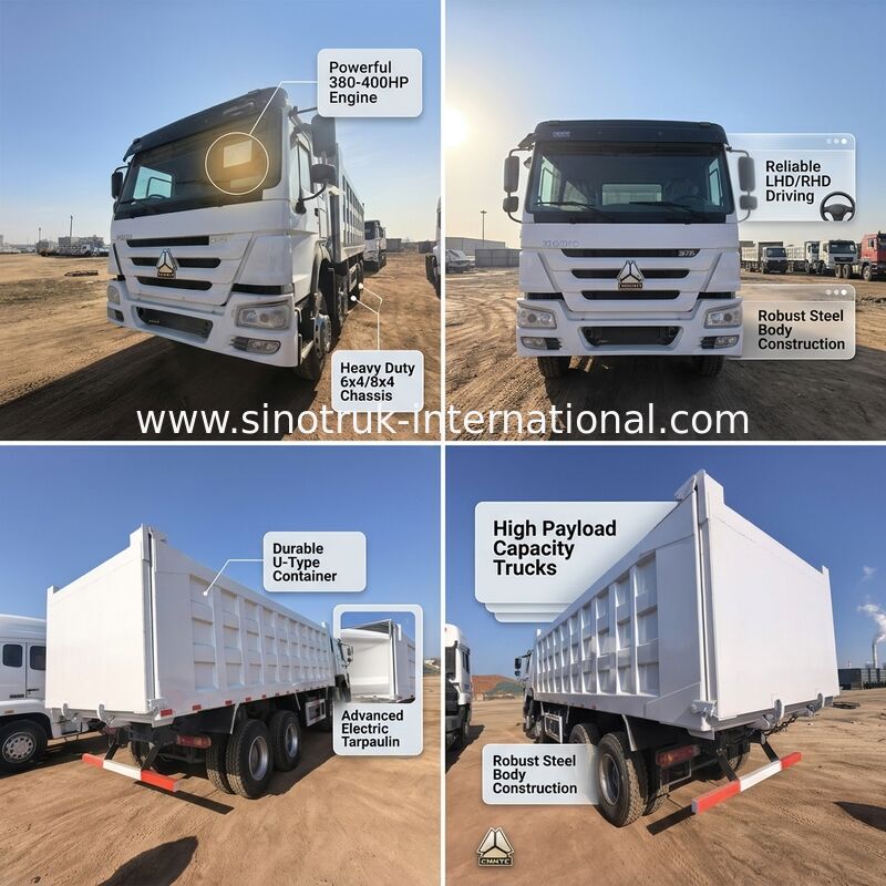 375 caballos de fuerza camión de descarga con tirador con capacidad de carga de 40-50 toneladas y longitud de la caja de carga de 7300 mm