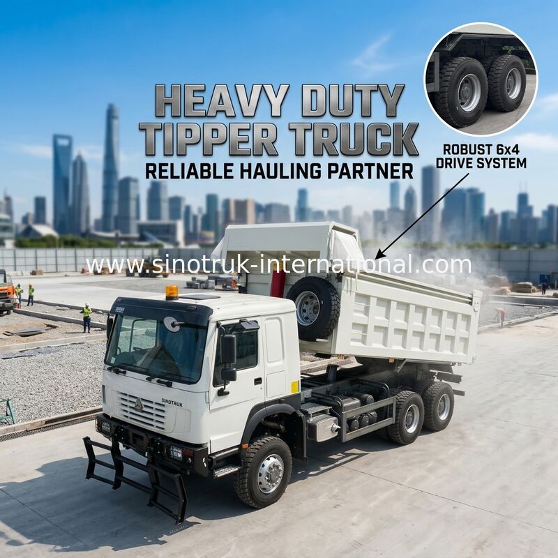 SINOTRUK 371HP 6 × 6 RHD HOWO Dump Truck Blanco 19-20CBM Levantamiento frontal totalmente accionado, con lonas, modelo popular en Guyana