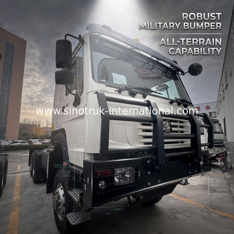 SINOTRUK HOWO Ghost Face cabina Tractor Camión 6X6 Euro 2 430 HP Parachoques militar Blanco