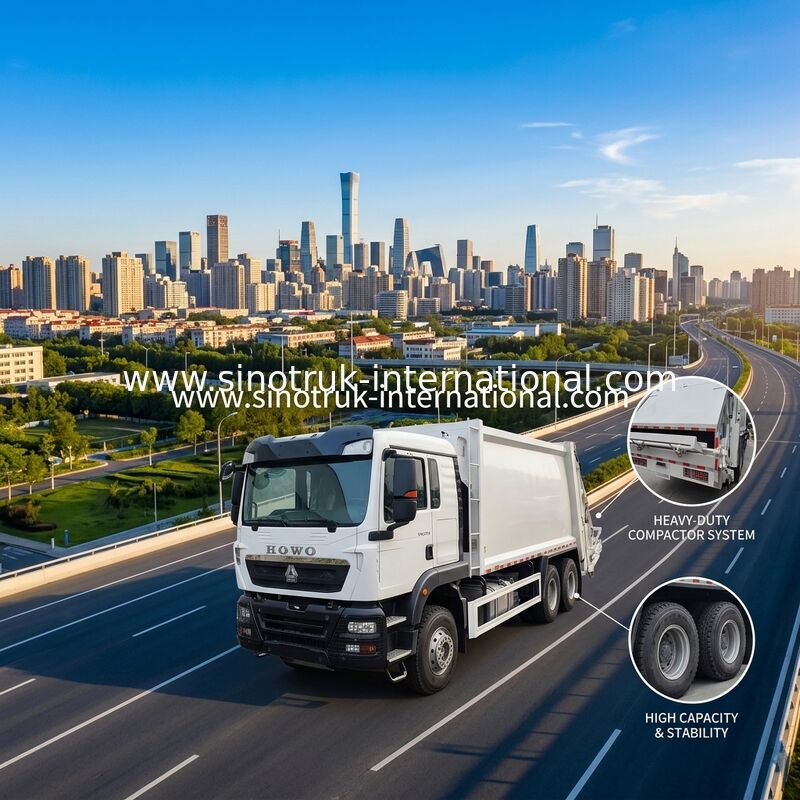Camión de basura de compresión de gran volumen de 18 m3 con motor de 371 CV y neumáticos pesados para una gestión eficiente de los residuos