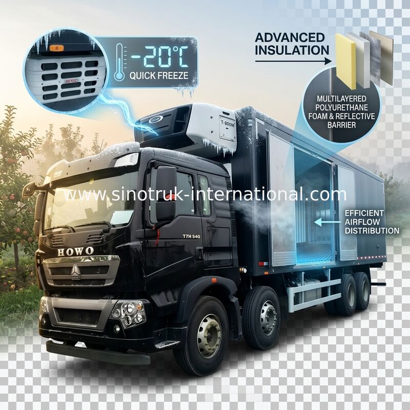 Camión de reparto de las comidas congeladas de HOWO T5G LHD 8×4 consumo de energía baja de 40 toneladas