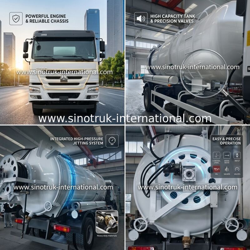 El tanque séptico del camión de la succión de las aguas residuales de la bomba de vacío que limpia 16CBM LHD 290HP