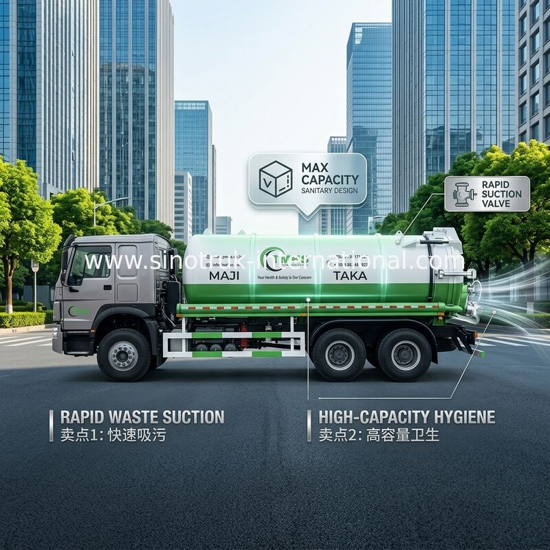 Bomba de vacío, succión de aguas residuales, camión de limpieza de depósitos sépticos, camión de limpieza de depósitos sépticos 20CBM LHD 380HP