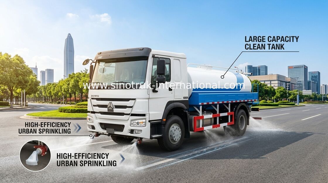 Camión del tanque de agua de la construcción de SINOTRUK HOWO 10CBM con el gigante de la rotación de 360 grados
