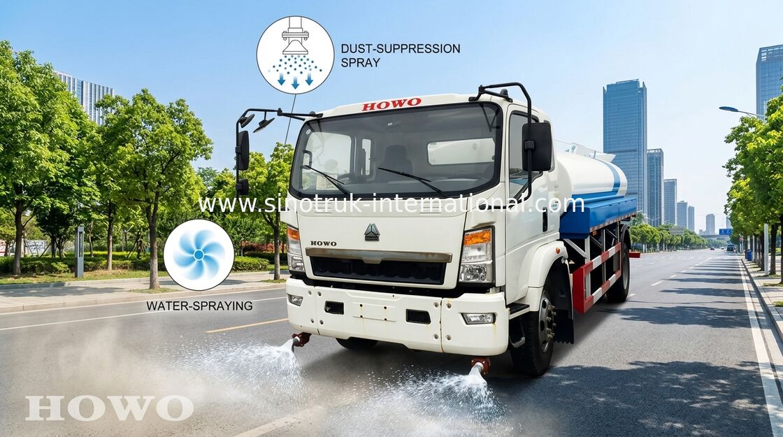 Asperjando el camión 5 - chasis de poca potencia del camión de 8CBM SINOTRUK HOWO para limpiar con un chorro de agua del camino