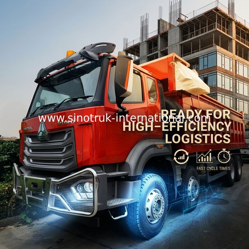 Super Rodamiento HOWO 8×4 Rojo Volquete | 371HP Potencia Fuerte, 27CBM Gran Capacidad, 80–100T Transporte Pesado