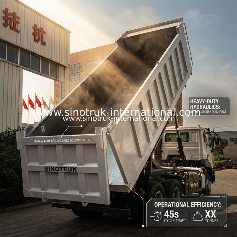 SINOTRUK HOHAN Howo Camión Volquete Basculante Elevación Media Motor Weichai 6 × 4 LHD Caja de Carga Rectangular Blanco 19-20CBM