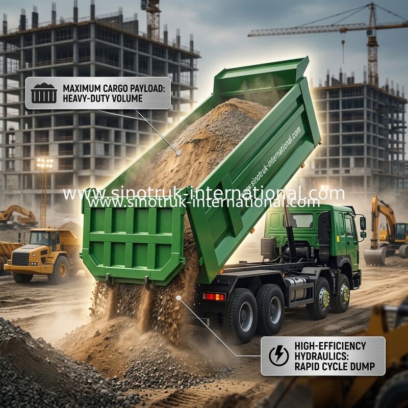 SINOTRUK HOWO 400HP 8X4 Camión Volquete de Construcción Cara Delantera Antigua Cabina Ghost Face Parachoques Militar Contenedor Tipo U