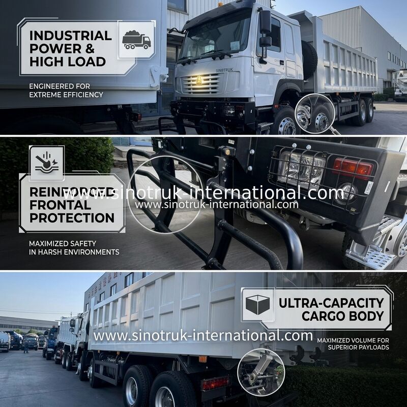 SINOTRUK HOWO 371HP Camión de descarga de tiradores Construcción Vieja cara delantera Bumper militar para áreas mineras
