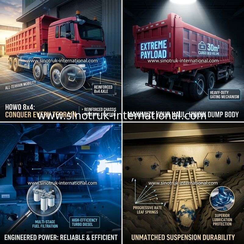 Sinotruk Howo Dump Truck con tirador Tx 400hp Euro 2 8 × 4 Lhd 12 ruedas Rojo
