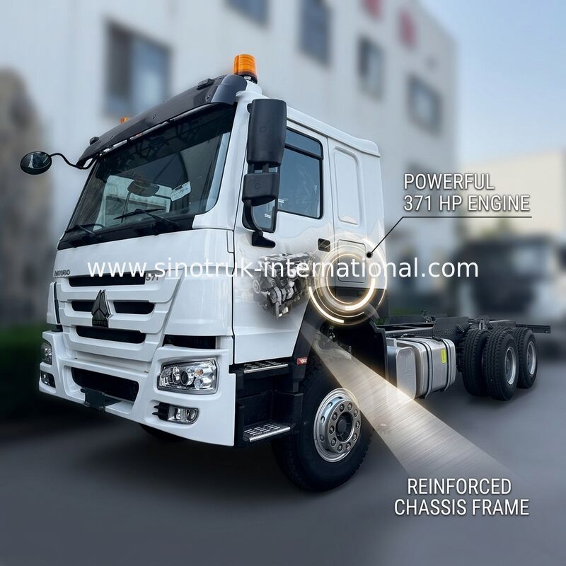 SINOTRUK HOWO Chasis del camión SINOTRUK Motor 371HP 6 × 4 RHD con luz de advertencia utilizado en camiones de basura camiones de carga camiones de agua