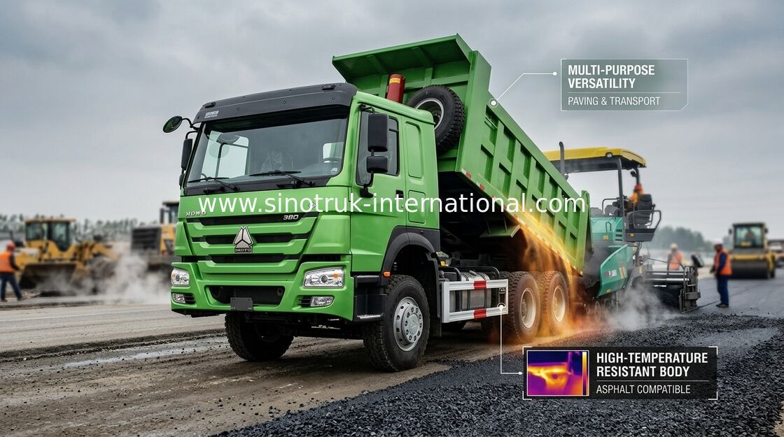 El camión volquete 12 del volquete del chasis 371HP del color verde rueda de 28CBM de LHD 60 - 70 toneladas