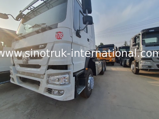 HOWO A7 Camión de tractor usado LHD 6X4 Euro 2 371 CV con dirección hidráulica asistida por potencia Blanco