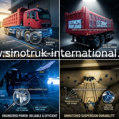Sinotruk Howo Dump Truck con tirador Tx 400hp Euro 2 8 × 4 Lhd 12 ruedas Rojo